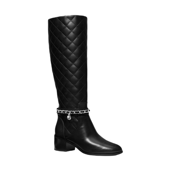Michael Kors Elsa Quilted Faux Leather Tall Boot Black 9.5 Nib $395 - Picture 1 of 4